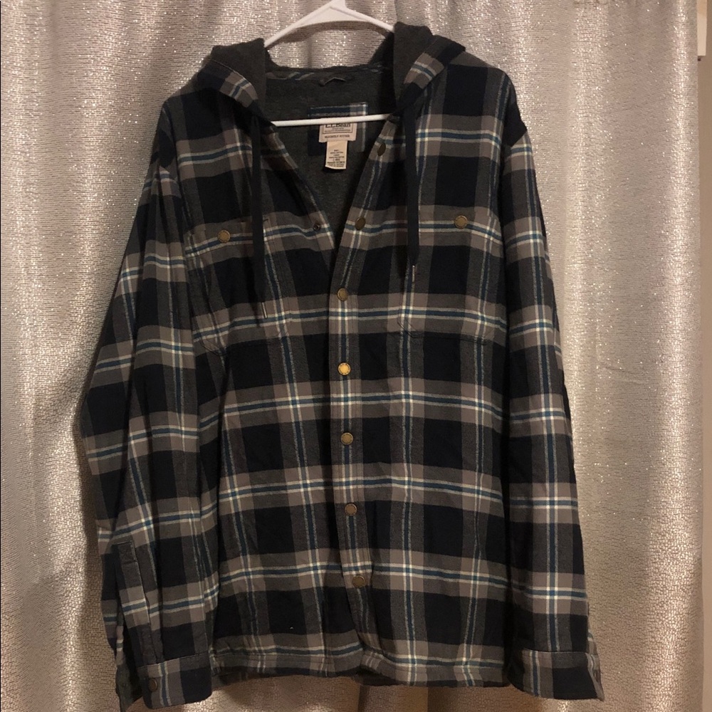 L.L. Bean Men's Fleece-Lined Flannel Shirt, Hooded Snap Front, Slightly Fitted